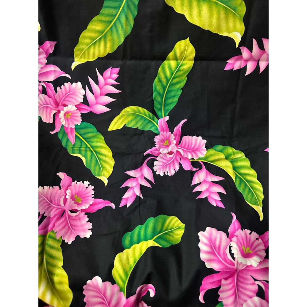 David Textiles Tropical Floral Orchid Ginger Fabric 4 Yards Black Pink Green
